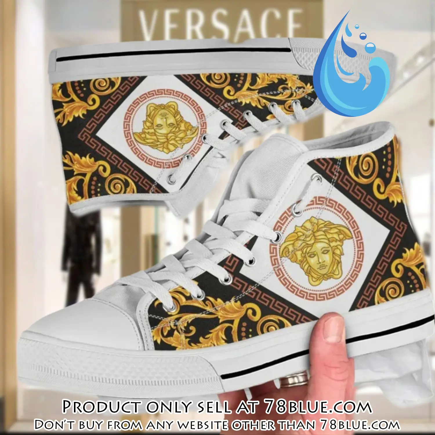 Versace medusa gold white high top canvas shoes luxury brand gifts for men women 78b0027411